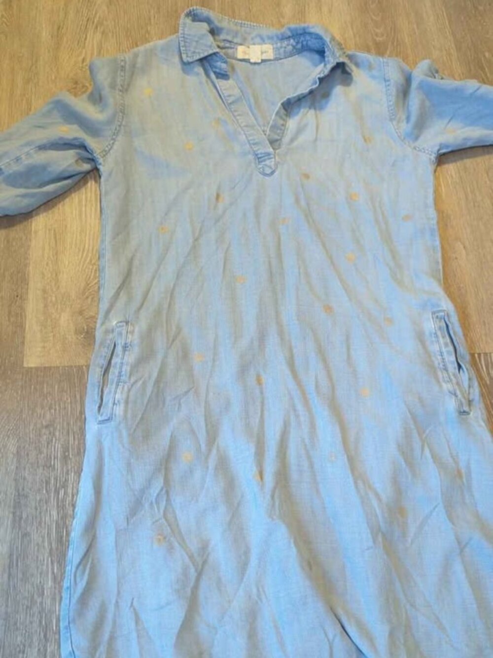 Cloth & Stone Chambray Gold Polka Dot Dress xs